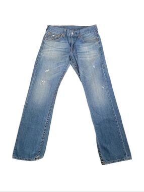 TRUE RELIGION Mens Size 31 Y2K  Straight Leg Jeans Flap Pocket Distressed